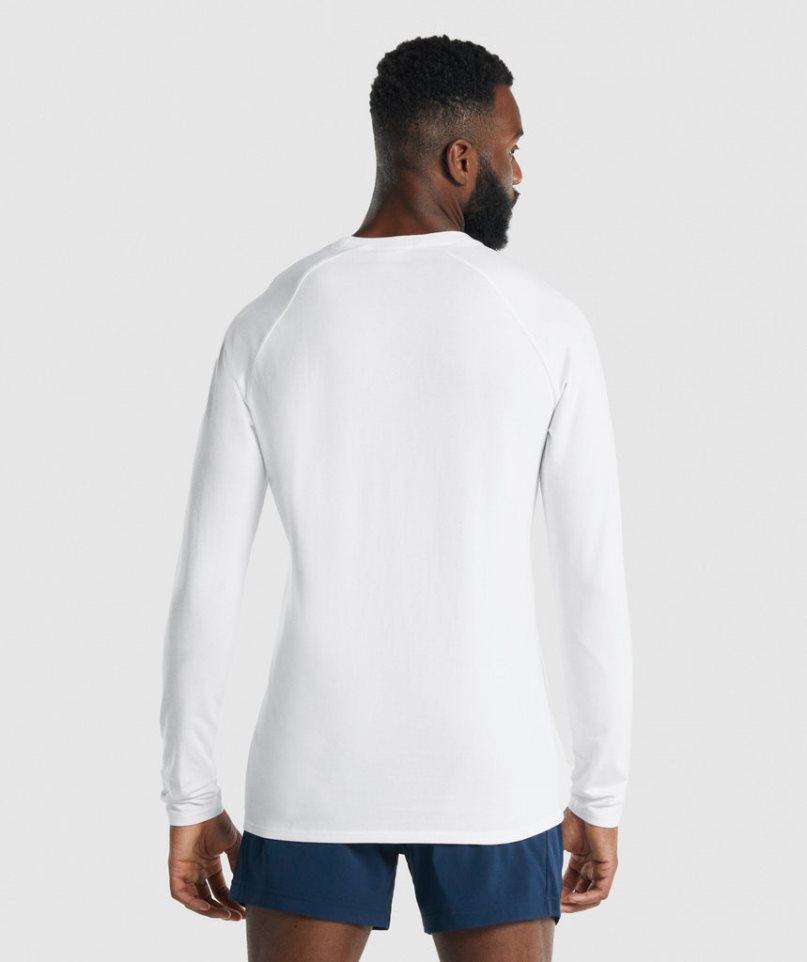 Men's Gymshark Apollo Long Sleeve T-Shirts White | NZ 2ASLUX